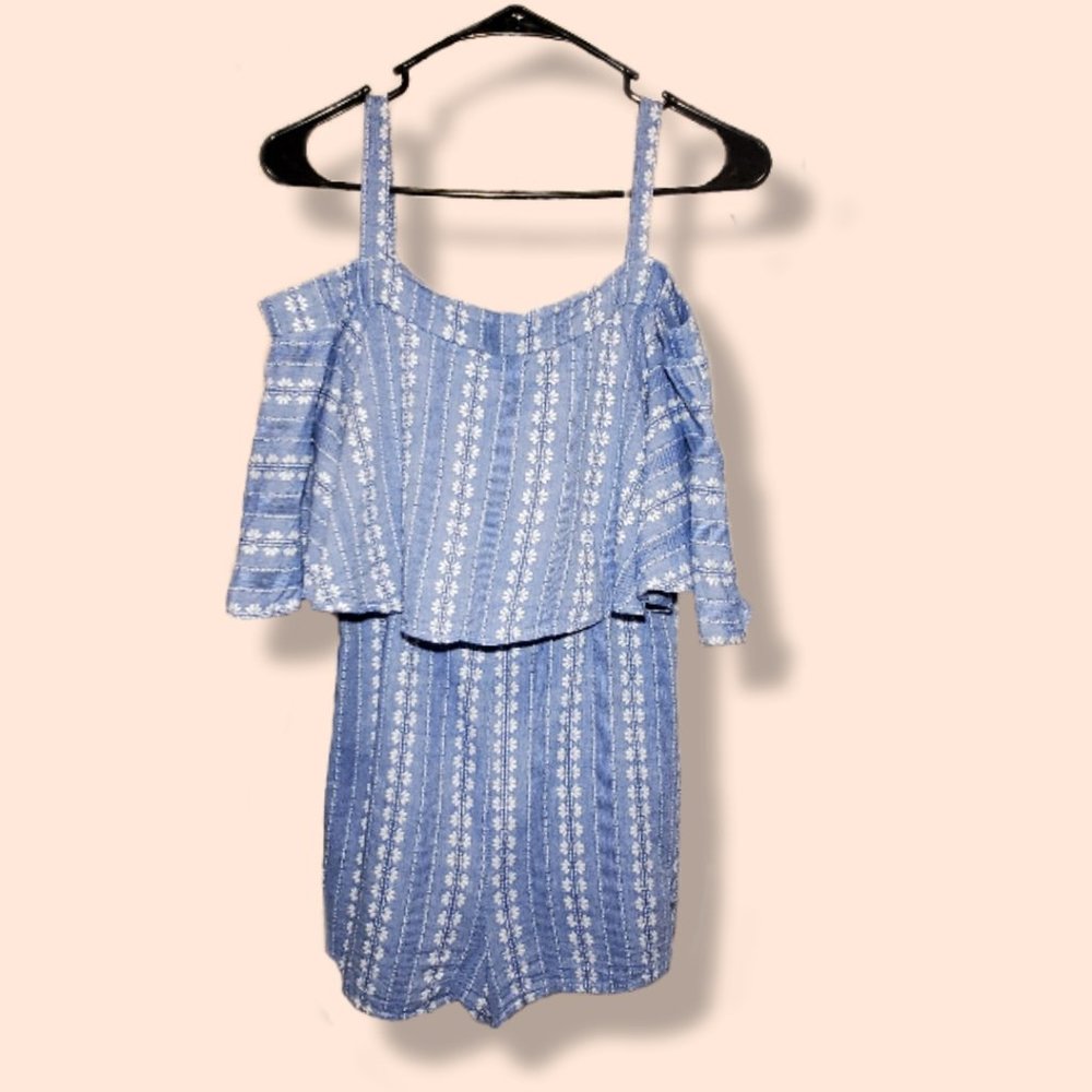 Current Project blue & white romper, sz Med EUC
